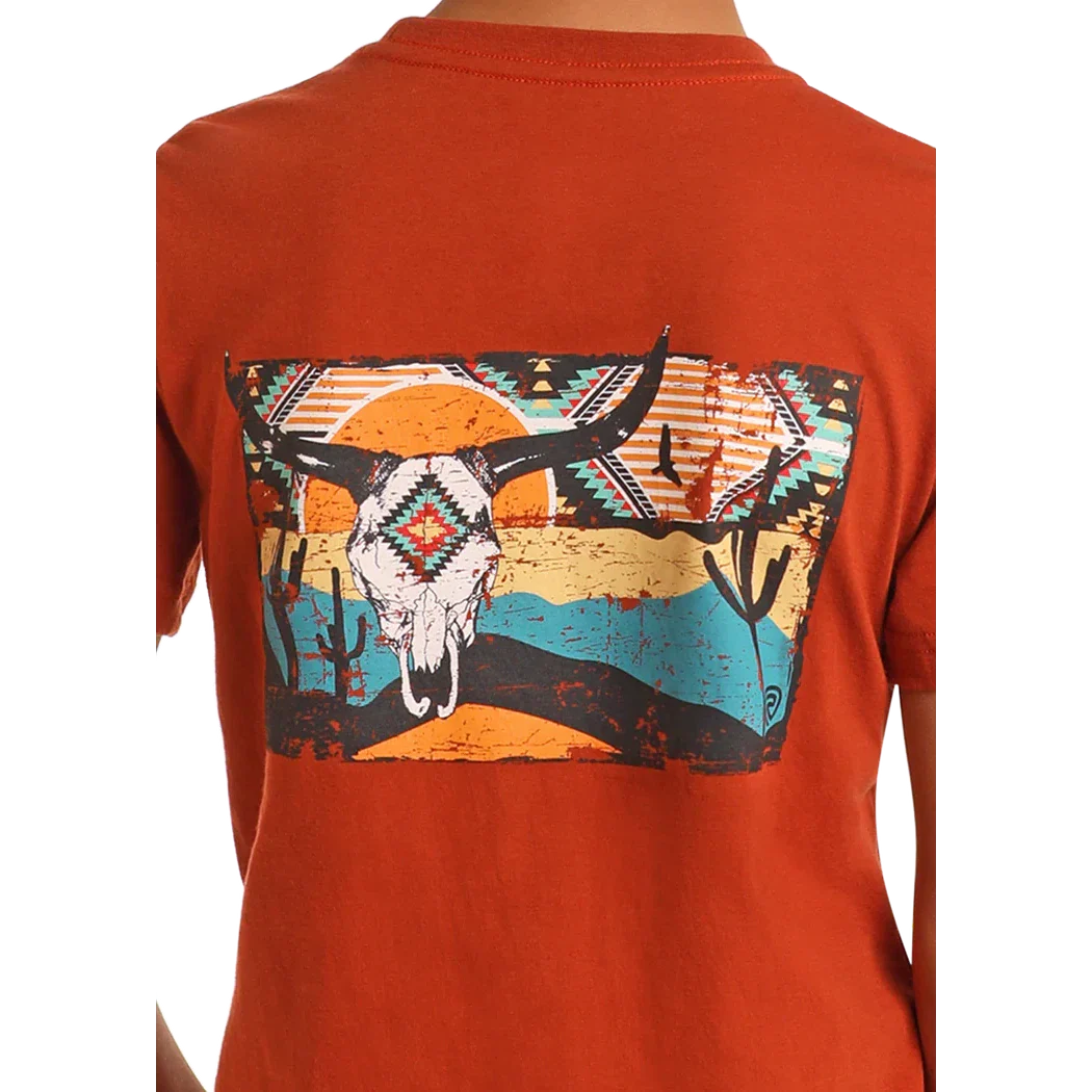 Rock & Roll Boy's Graphic Skull T-Shirt - Desert Skull - Rust - Image 3