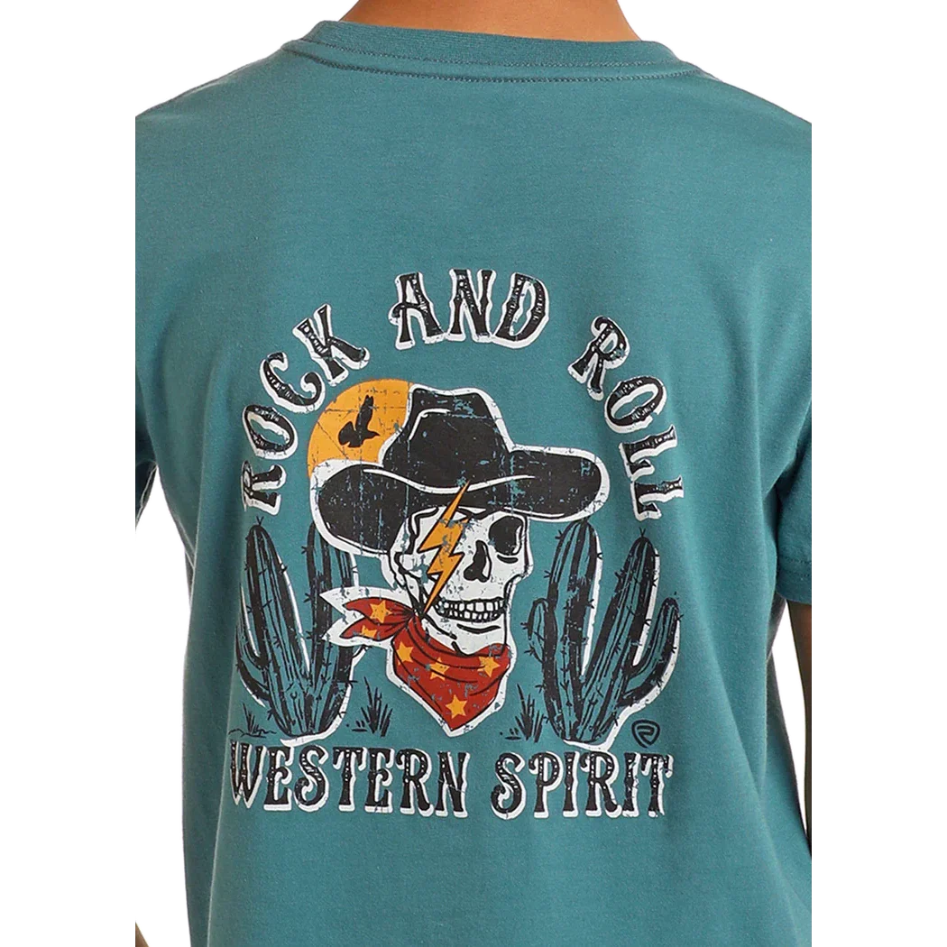 Rock & Roll Boy's Graphic Skull T-Shirt - Desert Skull - Teal - Image 2
