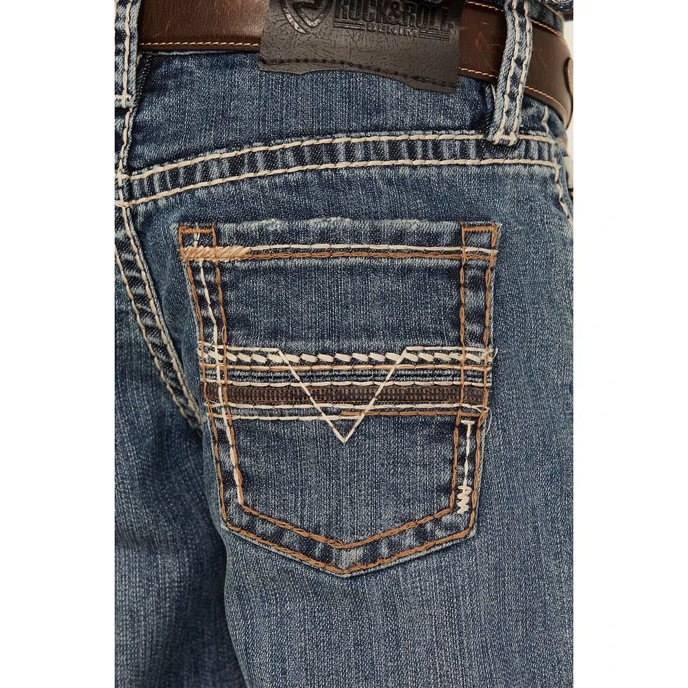 Rock & Roll Boy's Leather Emblem Bootcut Jeans - Medium Vintage - Image 2