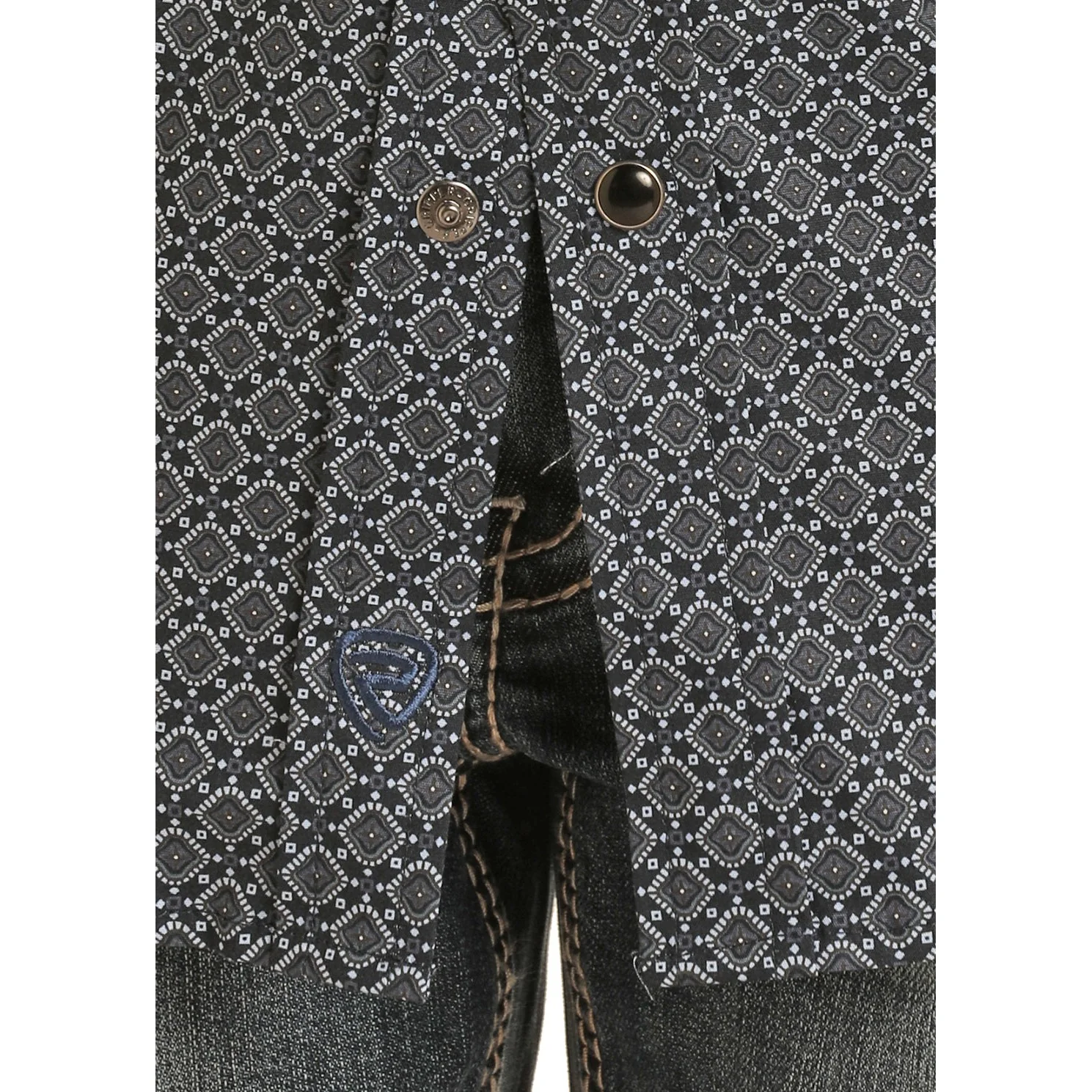 Rock & Roll Boy's Long Sleeve 2 Pocket Geometric Snap Shirt - Blue - Image 2
