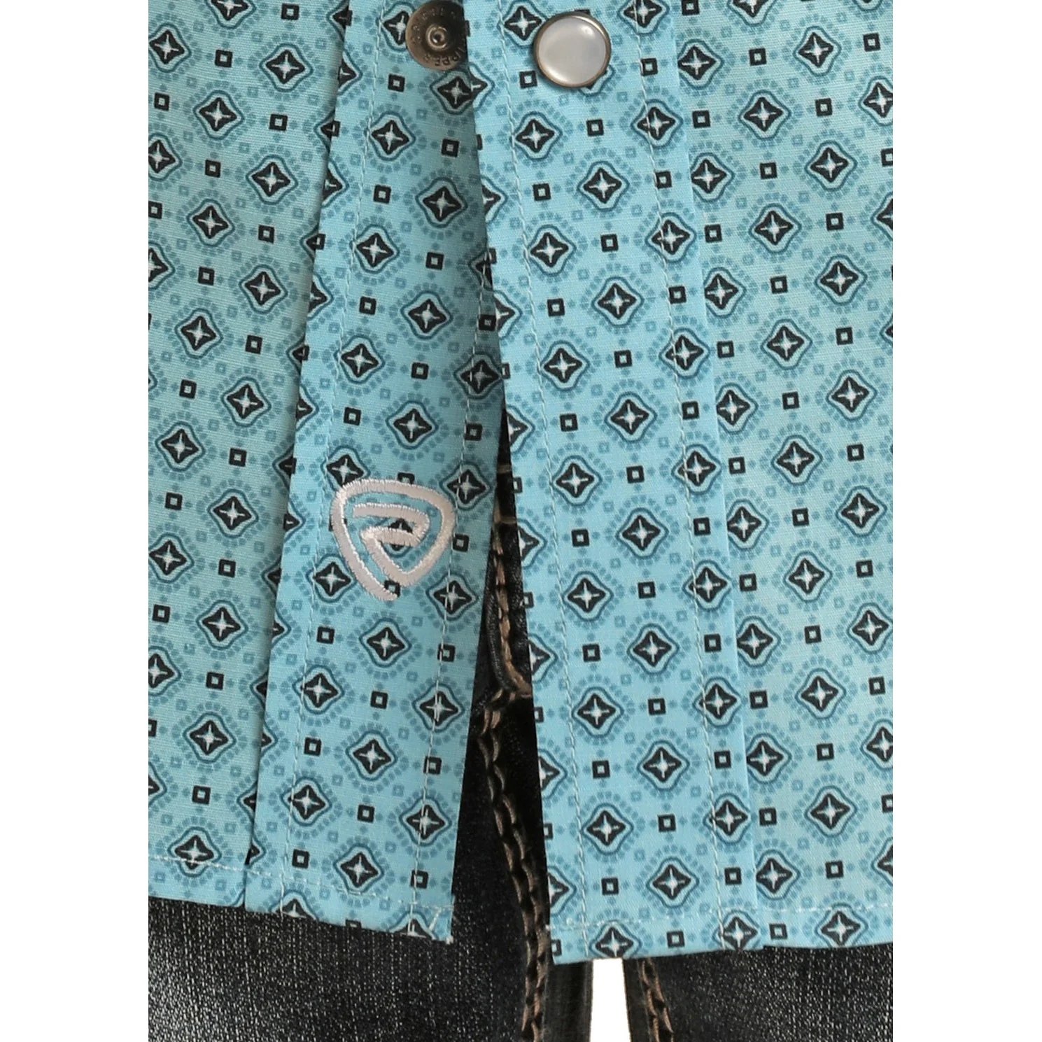 Rock & Roll Boy's Long Sleeve 2 Pocket Geometric Snap Shirt - Turquoise - Image 2