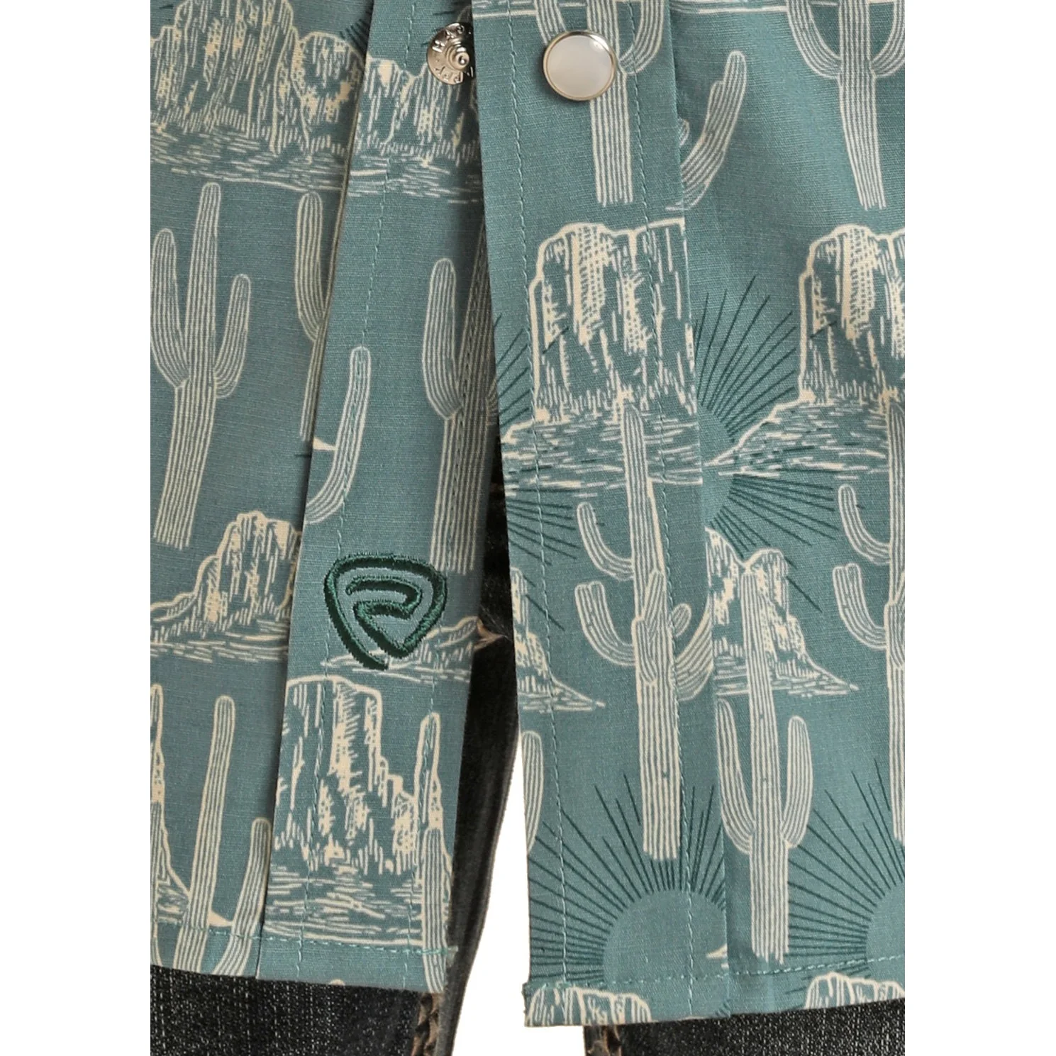 Rock & Roll Boy's Long Sleeve 2 Pocket Sunburst Snap Shirt - Turquoise - Image 2