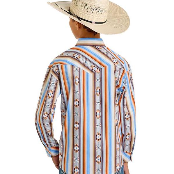 Rock & Roll Boy's Long Sleeve Aztec Stripe Shirt-Orange - Image 2