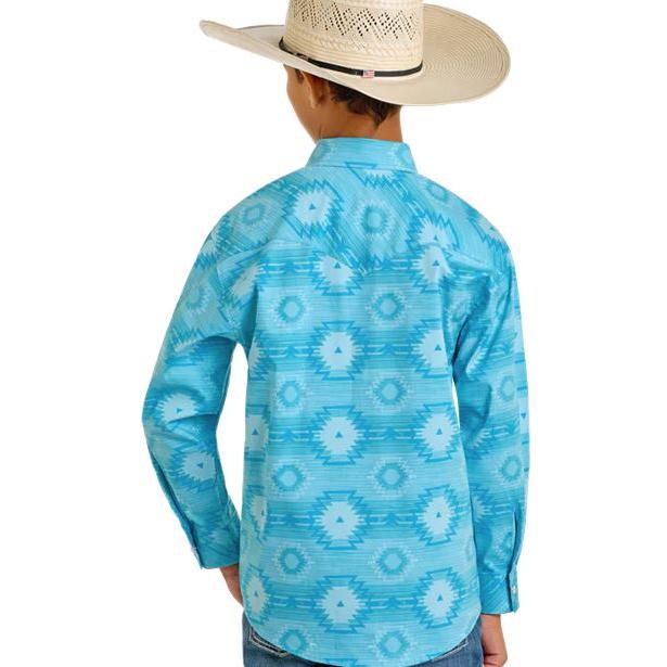 Rock & Roll Boy's Long Sleeve Cowboy Snap Front Western Shirt- Turquoise - Image 2