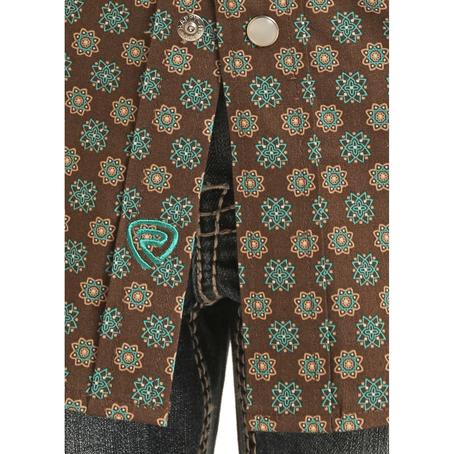 Rock & Roll Boy's Long Sleeve Geometric Snap Shirt - Dark Brown - Image 2