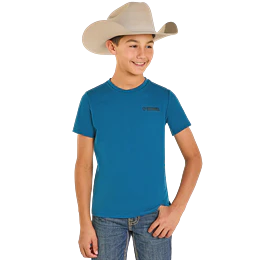 Rock & Roll Boy's Longhorn Skull Graphic Short Sleeve Tee - Teal - Image 2