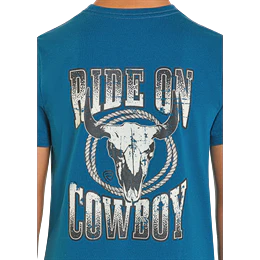 Rock & Roll Boy's Longhorn Skull Graphic Short Sleeve Tee - Teal - Image 3
