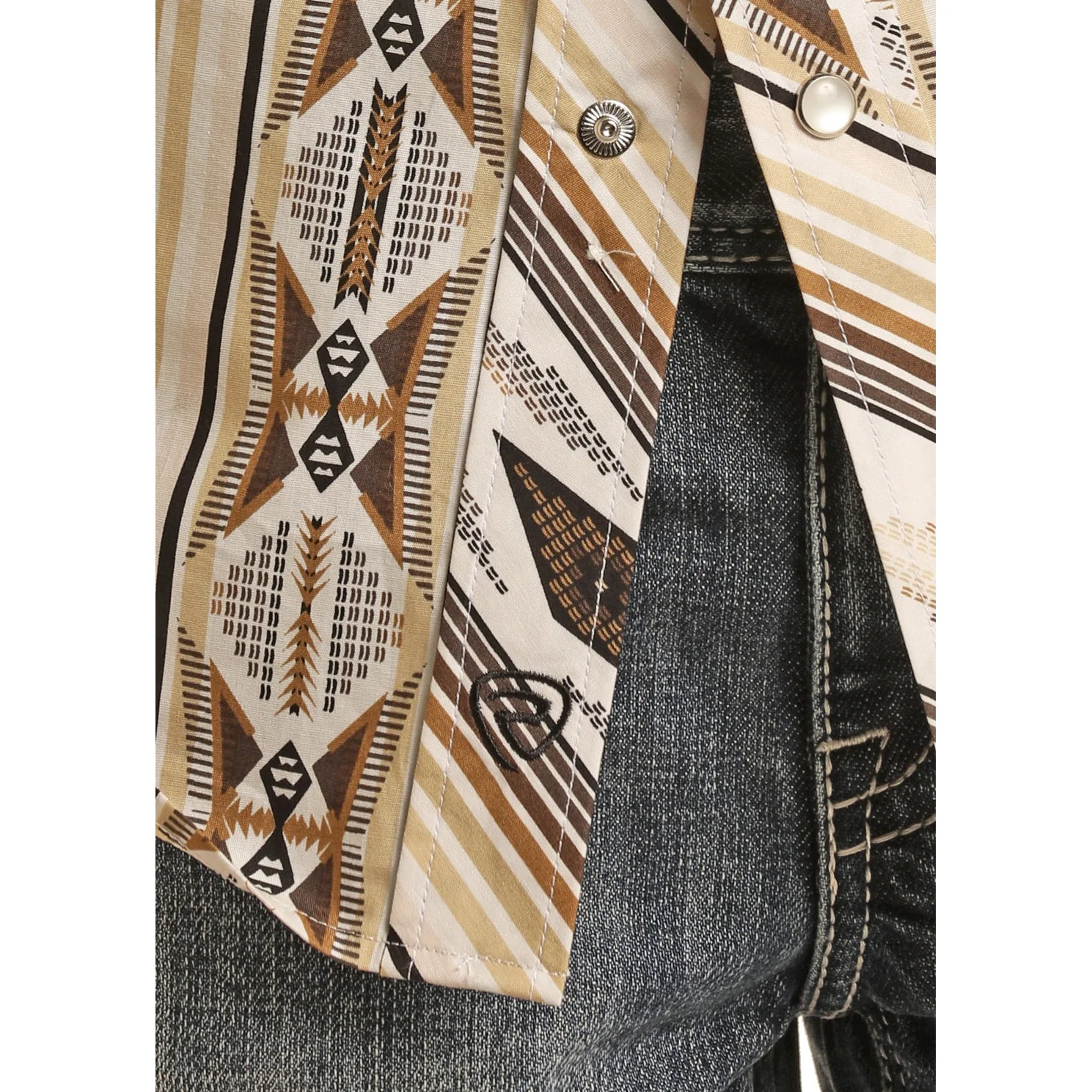 Rock & Roll Boy's  LS 2 Pocket Aztec Stripe Snap Shirt - Tan - Image 2