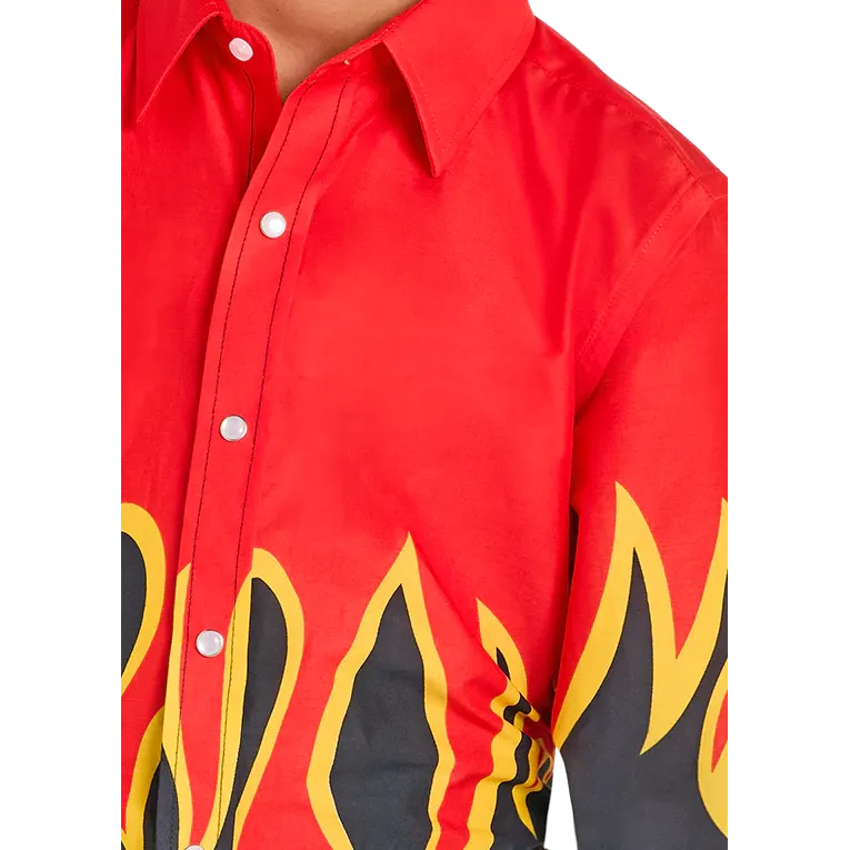 Rock & Roll Boy's Modern Vintage Flame Long Sleeve Snap Shirt - Black - Image 2