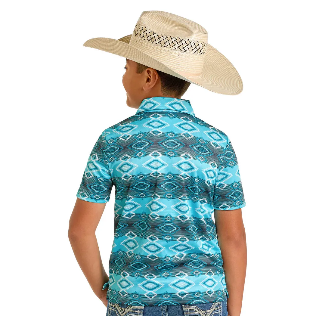Rock & Roll Boy's Printed Azec Polo - Turquoise - Image 2
