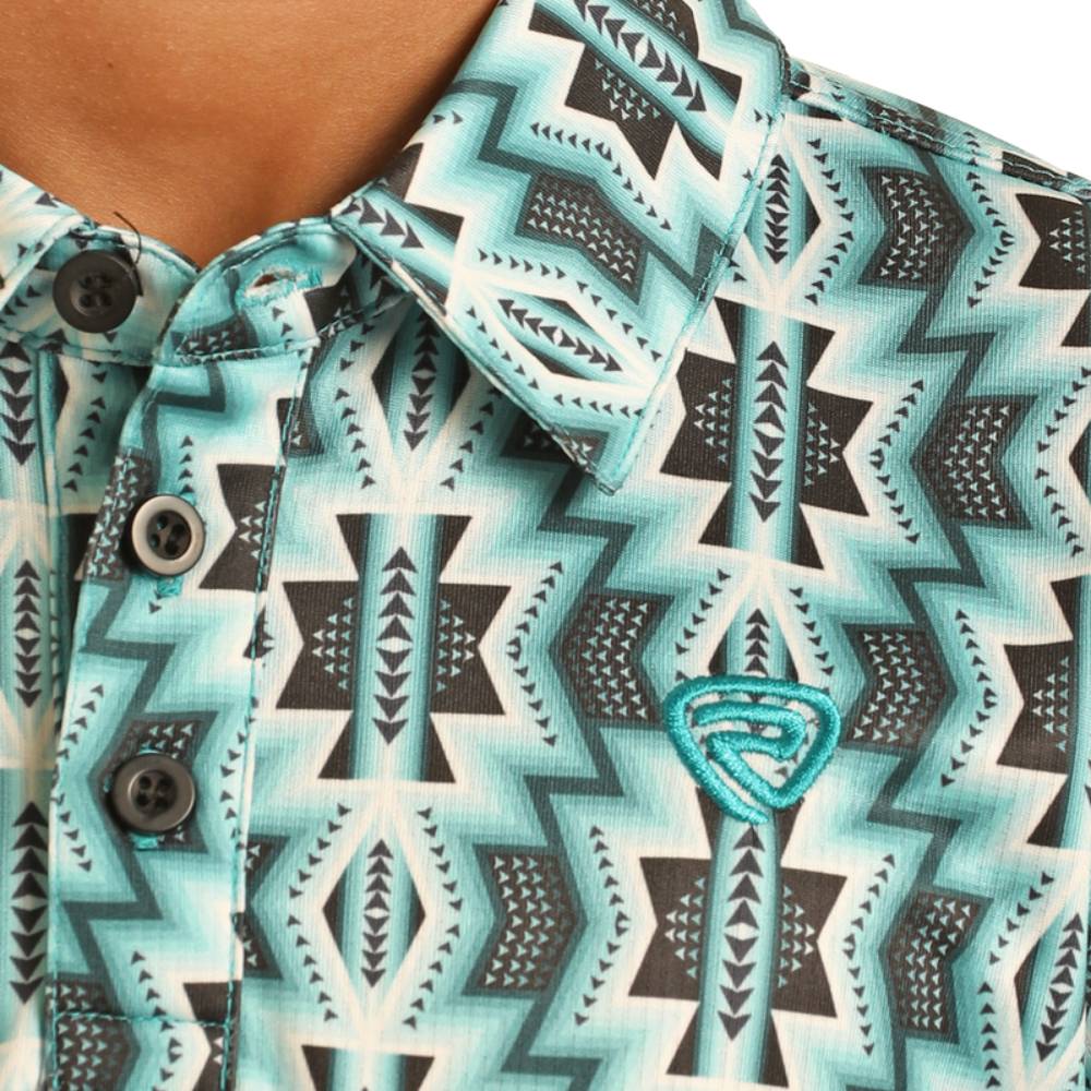 Rock & Roll Boy's Printed Aztec Polo - Turquoise - Image 2