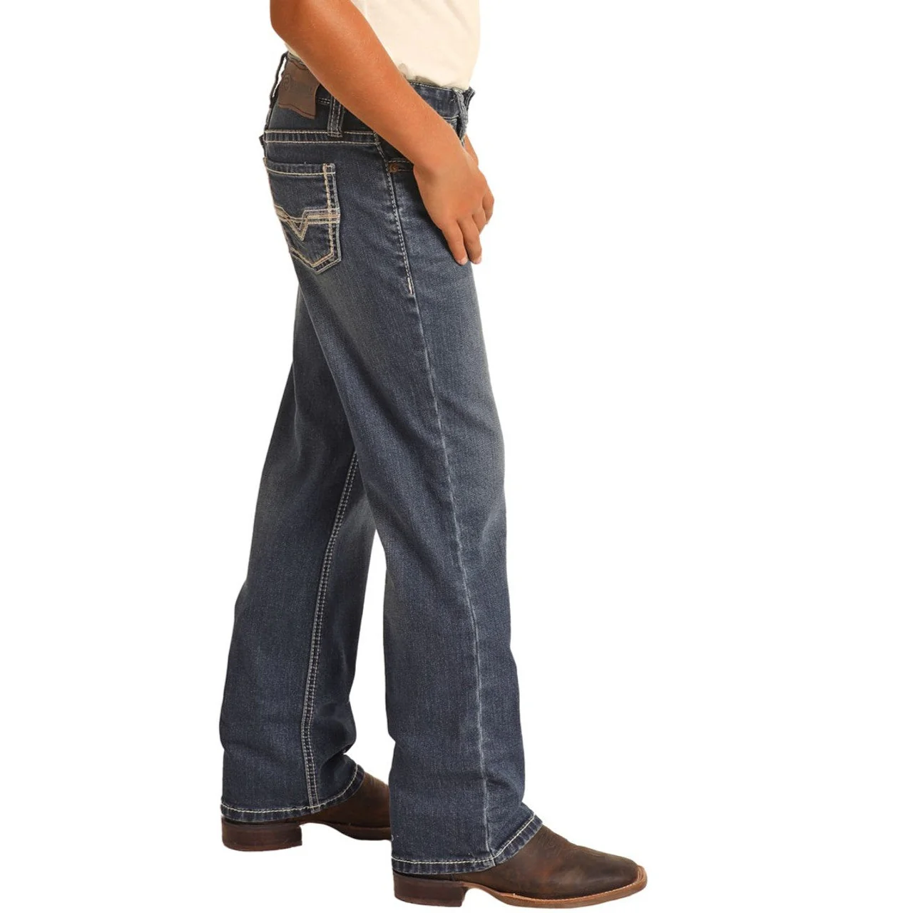 Rock & Roll Boy's Relaxed Tapered Fit Stretch Stackable Bootcut Jeans - Dark Vintage - Image 3