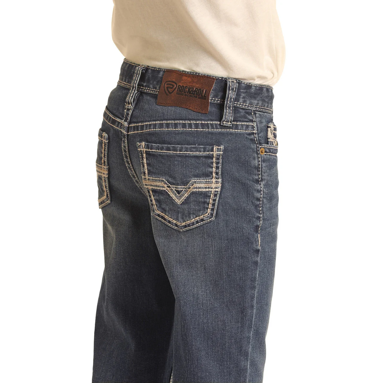 Rock & Roll Boy's Relaxed Tapered Fit Stretch Stackable Bootcut Jeans - Dark Vintage - Image 4