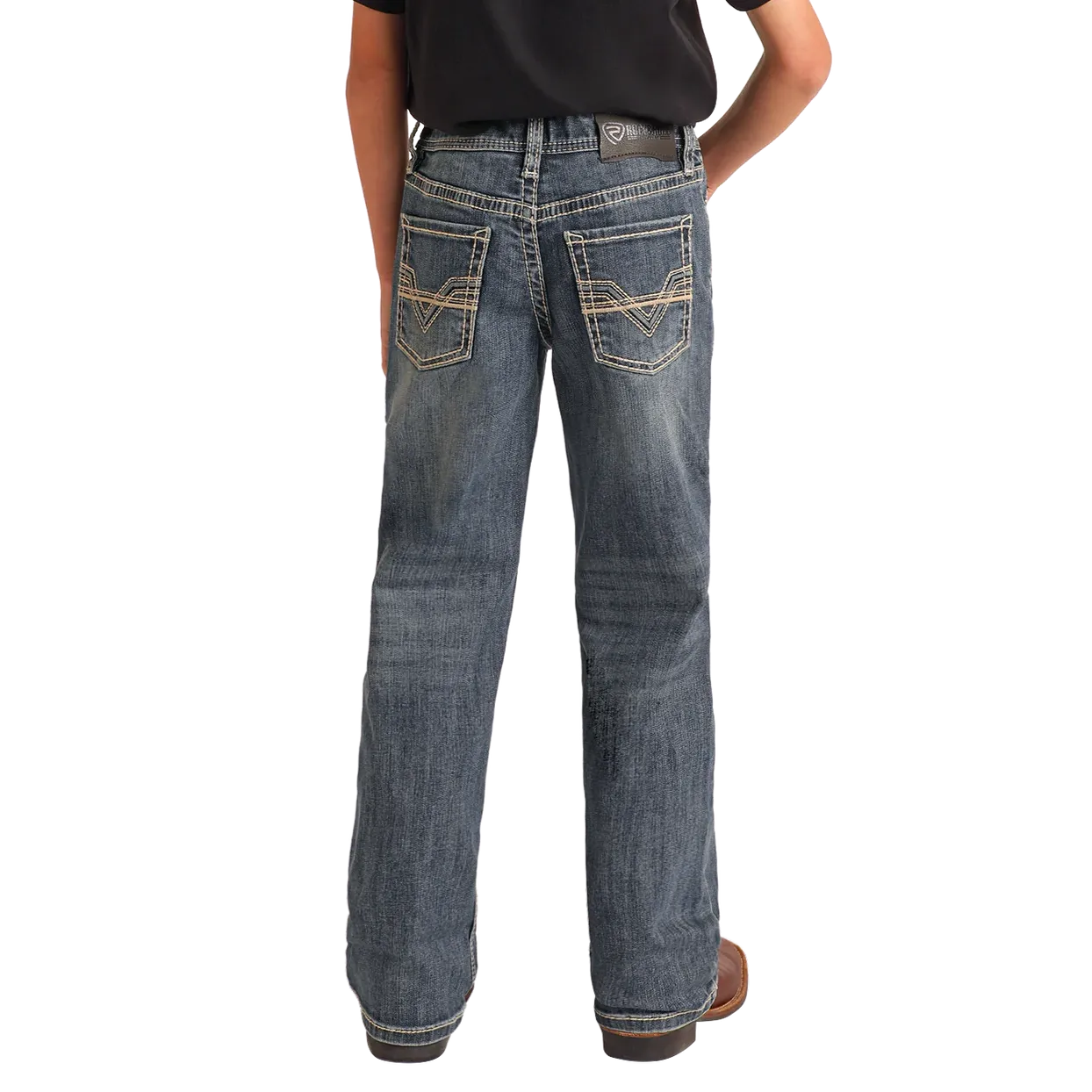 Rock & Roll Boy's Regular Fit Raised Denim Embroidered Bootcut Jeans- Medium Wash - Image 2