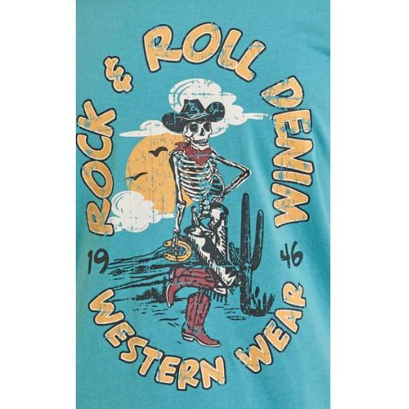 Rock & Roll Boy's Short Sleeve Skeleton Graphic Tee Shirt- Teal - Image 2