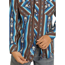 Rock & Roll Boy's Stripe Printed Long Sleeve Snap Shirt - Teal - Image 3
