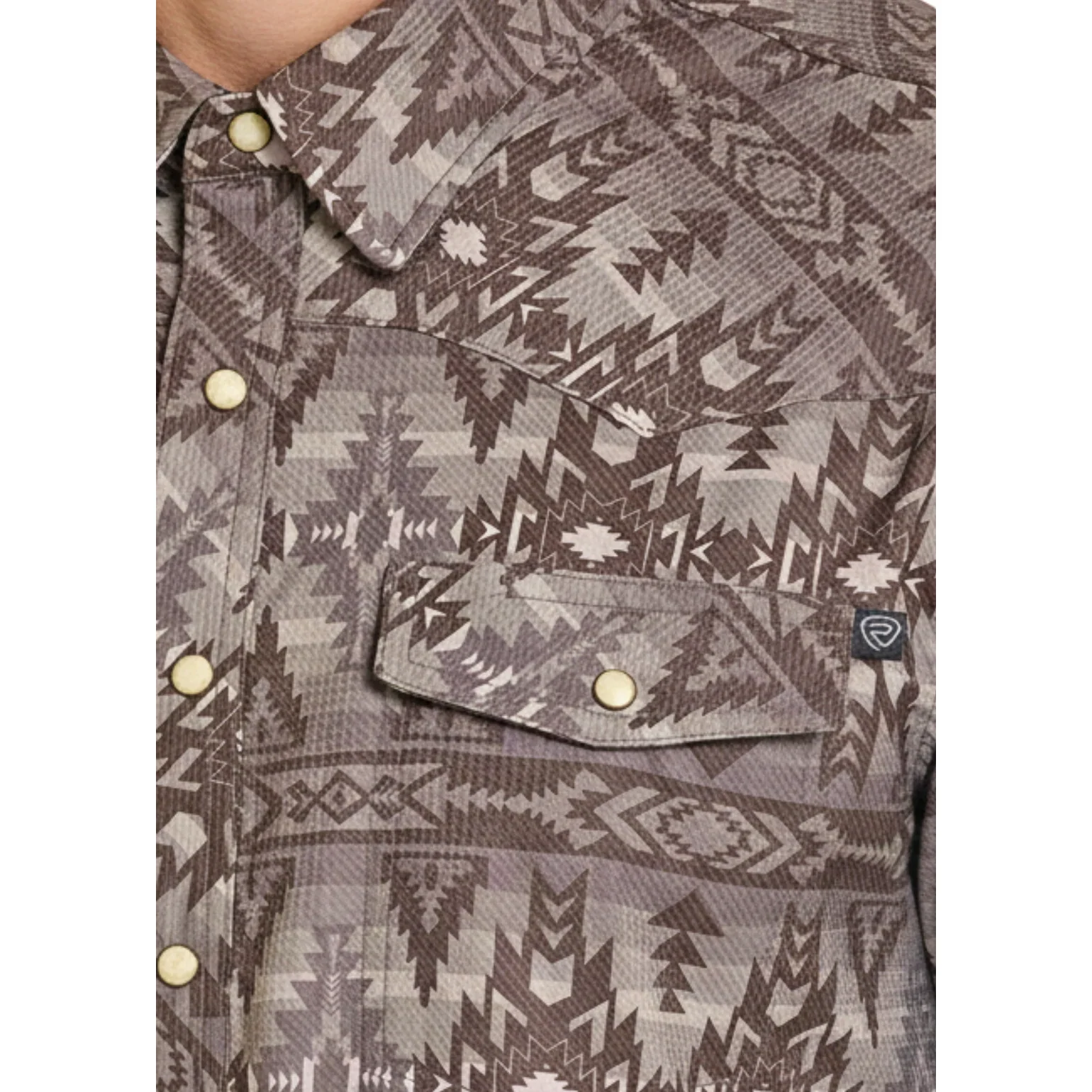 Rock & Roll Boy's Tek Aztec Print Long Sleeve Snap Shirt - Chocolate - Image 2
