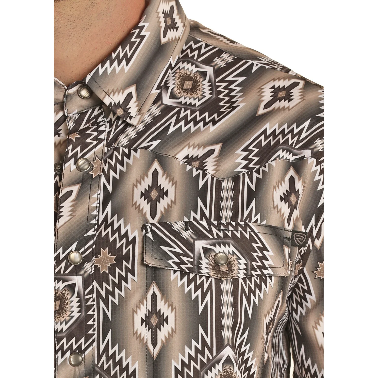 Rock & Roll Men's Tek Short Sleeve 2 Pocket Aztec Snap Shirt - Black - Image 2