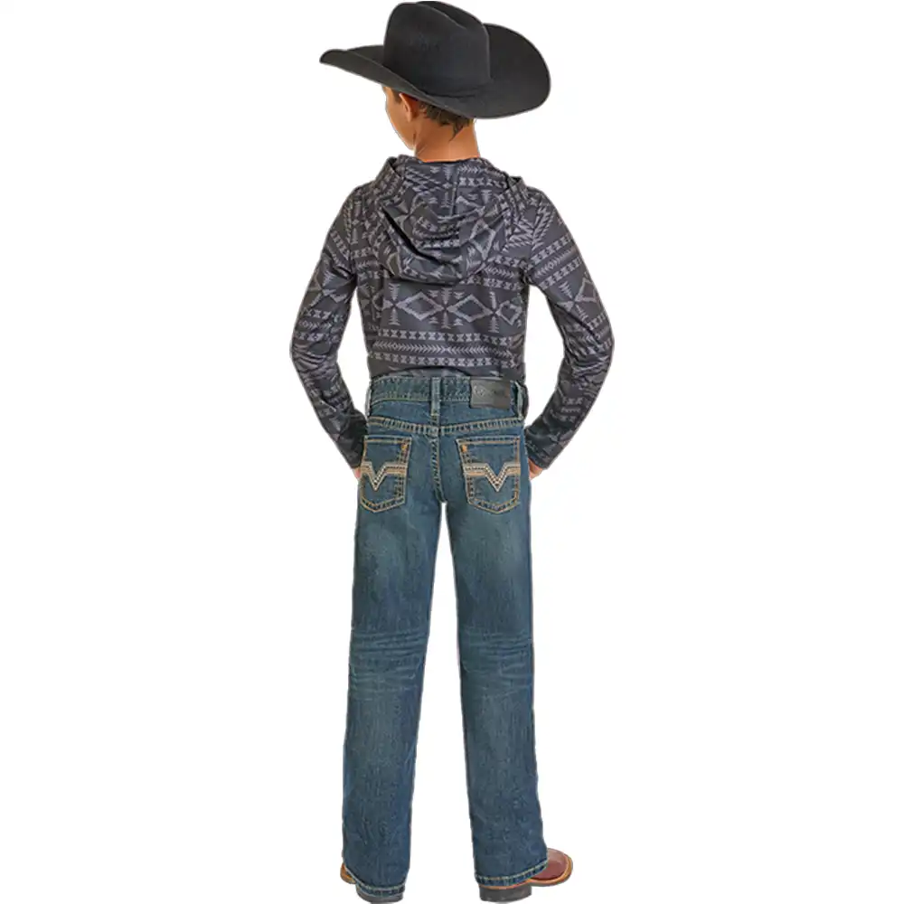 Rock & Roll Boy's Two Tone Embroidered Bootcut Jeans- Medium Vintage - Image 2