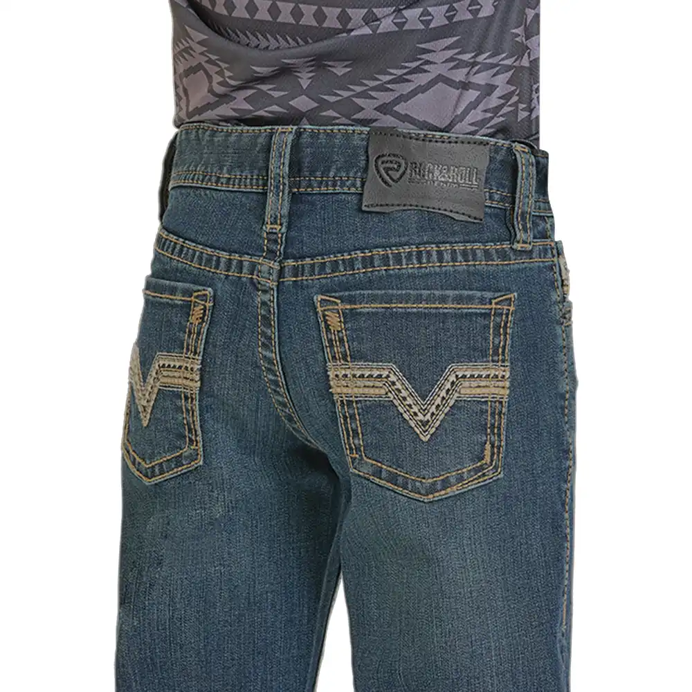 Rock & Roll Boy's Two Tone Embroidered Bootcut Jeans- Medium Vintage - Image 3