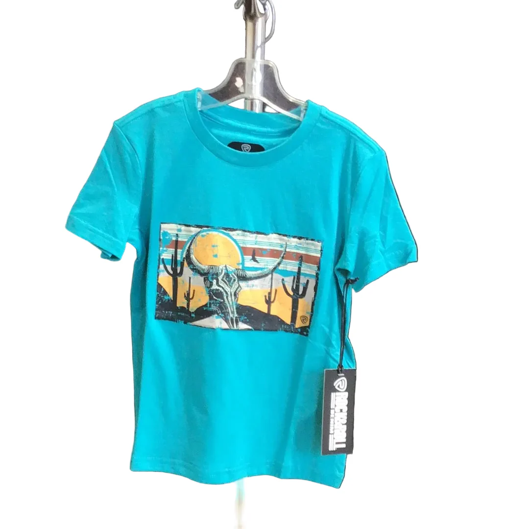 Rock & Roll Denim Boy's Skull & Desert Sun Graphic T-Shirt - Turquoise