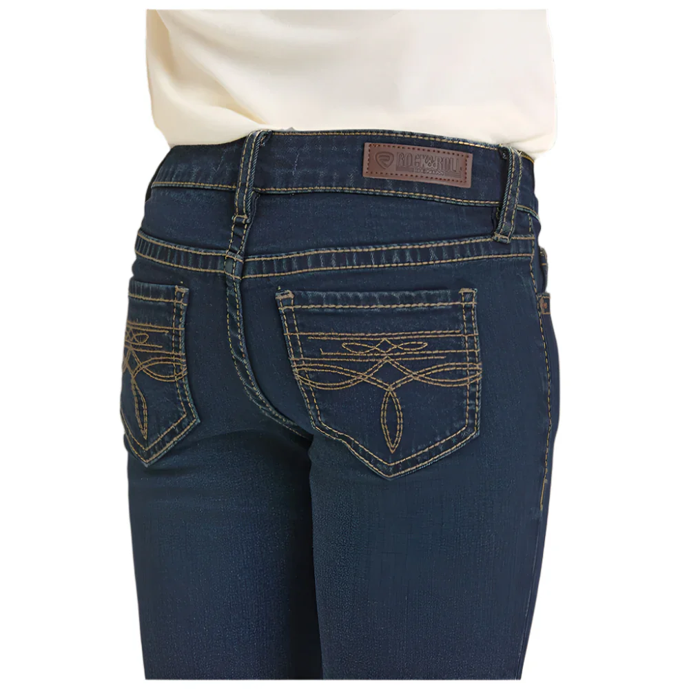 Rock & Roll Girl's Boot Stitch Bootcut Jean - Dark Vintage - Image 3