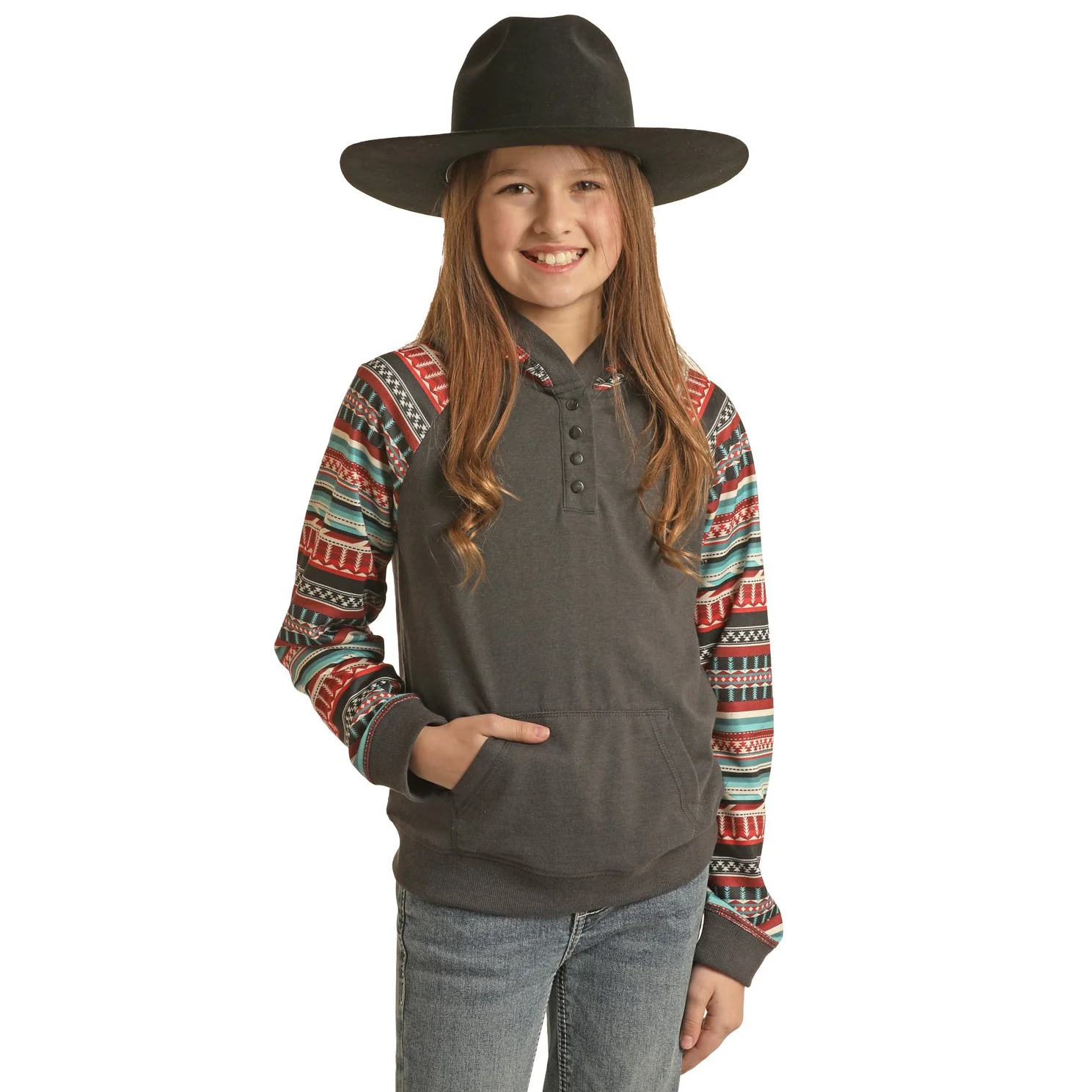 Rock & Roll Girl's Contrast Sleeve Hoodie - Black