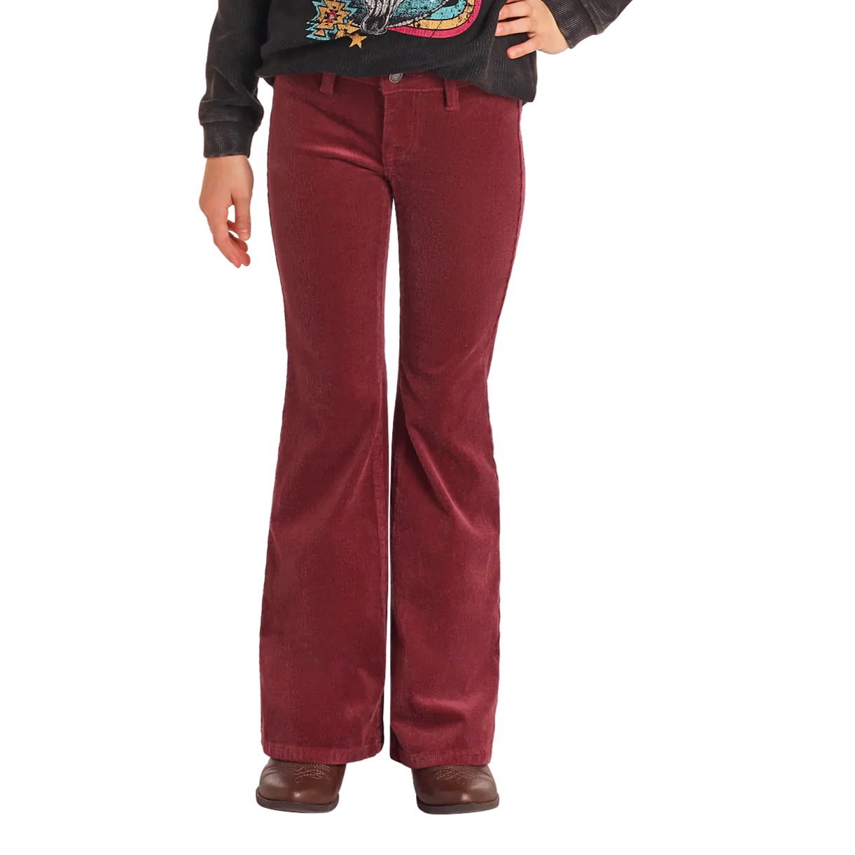 Rock & Roll Girl's Corduroy Flare Pant - Maroon - Image 4