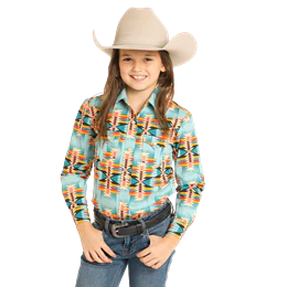 Rock & Roll Girl's Dale Brisby Aztec Print Snap Shirt - Teal