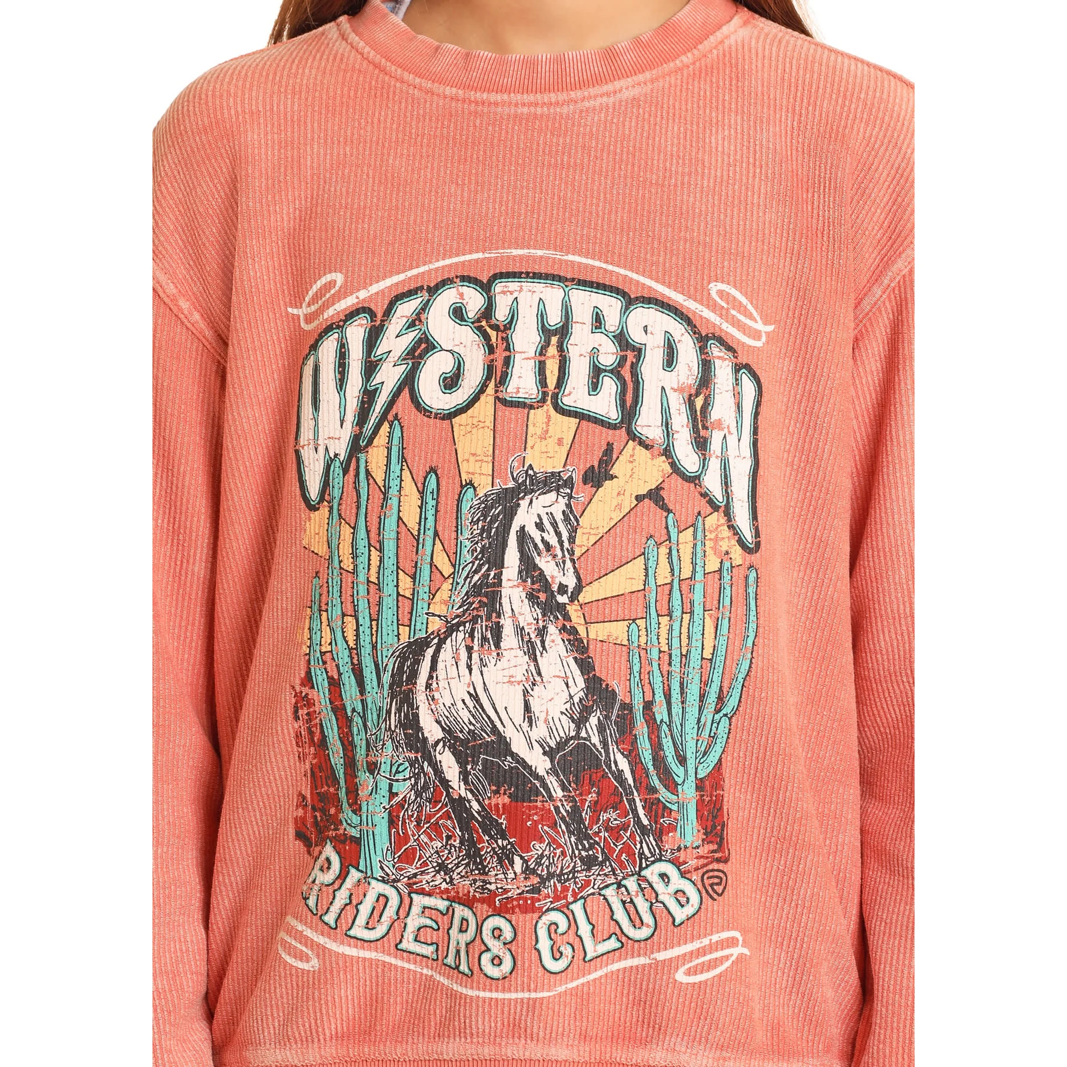 Rock & Roll Girl's Graphic Long Sleeve Pullover - Coral - Image 2
