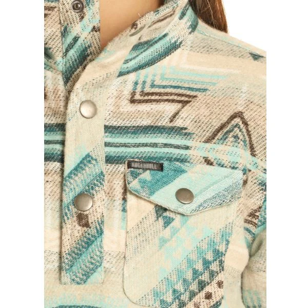 Rock & Roll Girl's Henley Aztec Jacquard Pullover- Tan - Image 3