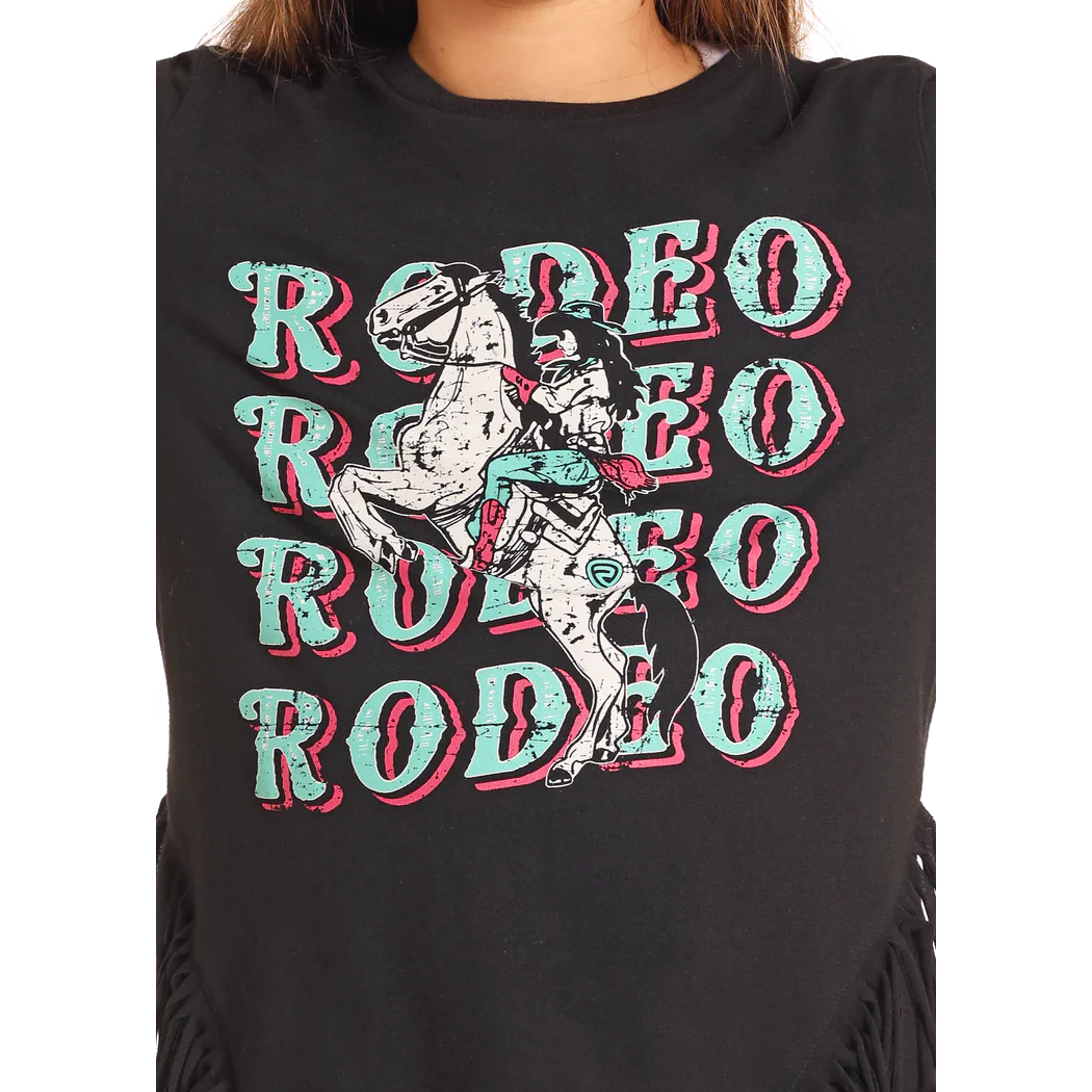Rock & Roll  Girl's Long Sleeve Graphic Shirt with Fringe - Black - Image 2