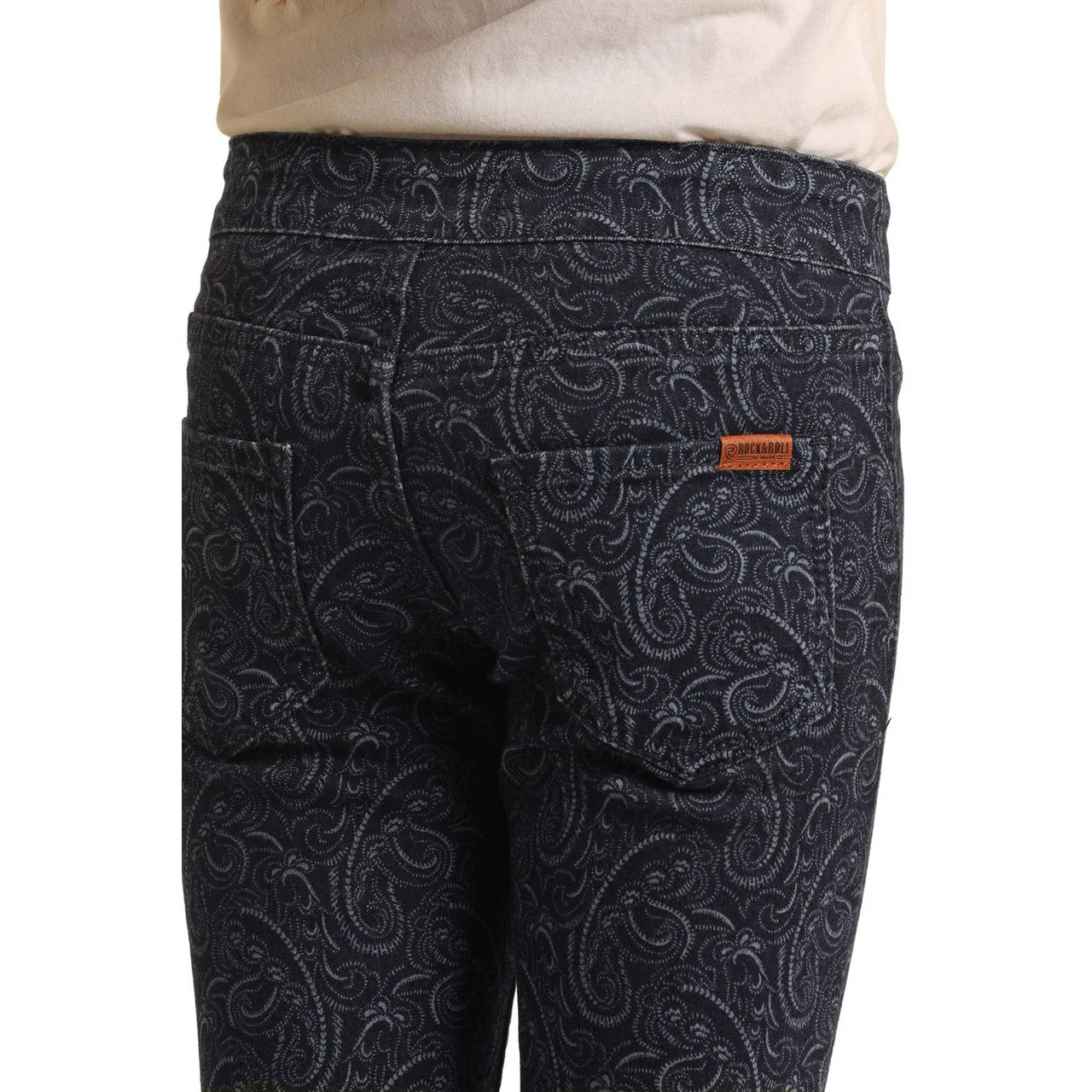 Rock & Roll Girl's Paisley Print Flare Jeans - Dark Wash - Image 4