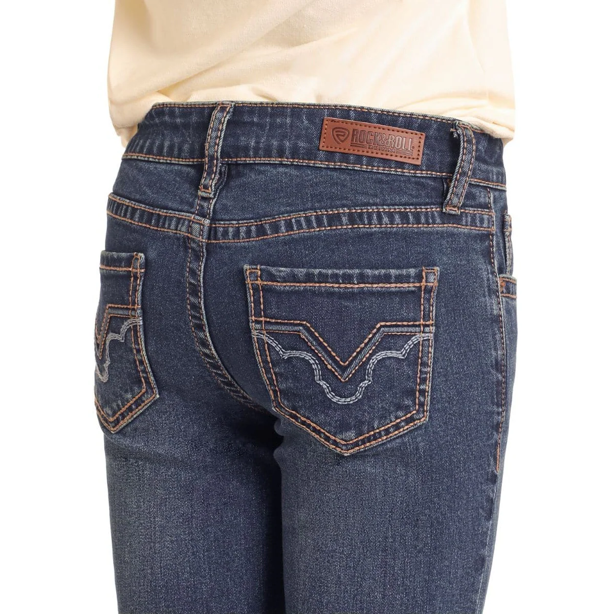 Rock & Roll  Girl's Mid Rise Denim Boot Cut Jean - Dark Wash - Image 4