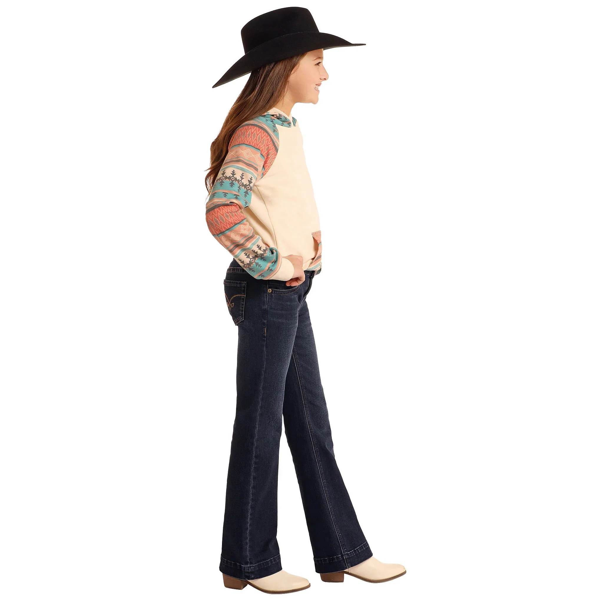Rock & Roll Girl's Rope Embroidered Trouser - Dark Wash - Image 2