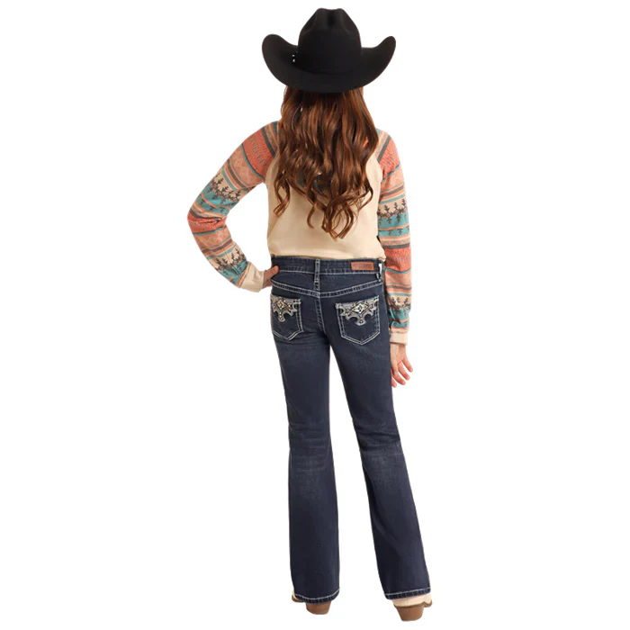 Rock & Roll Girl's Scallop Embroidered Jeans - Dark Vintage - Image 2