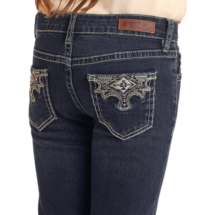 Rock & Roll Girl's Scallop Embroidered Jeans - Dark Vintage - Image 4