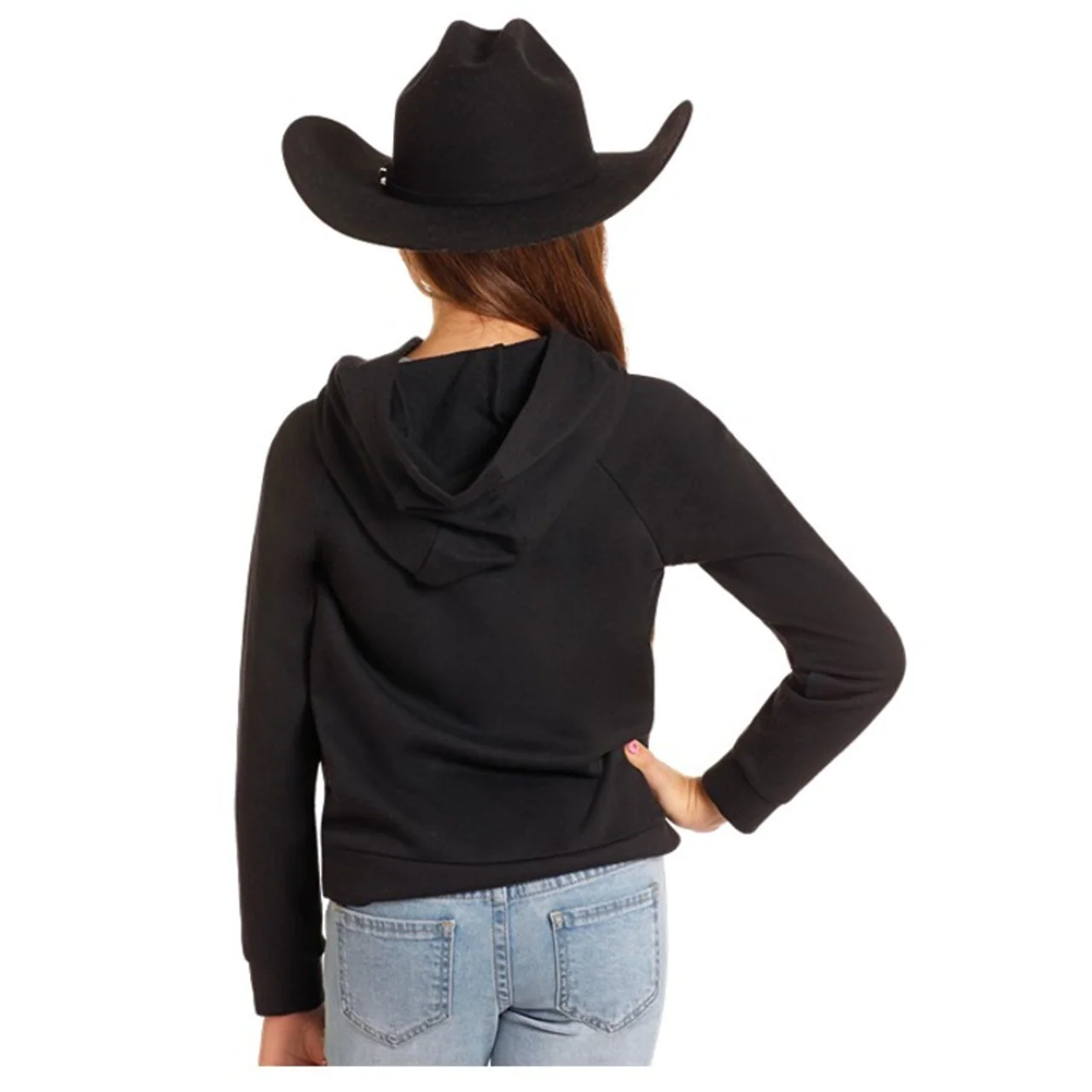 Rock & Roll Girl's Scenery Long Sleeve Howdy Hoodie - Black - Image 2