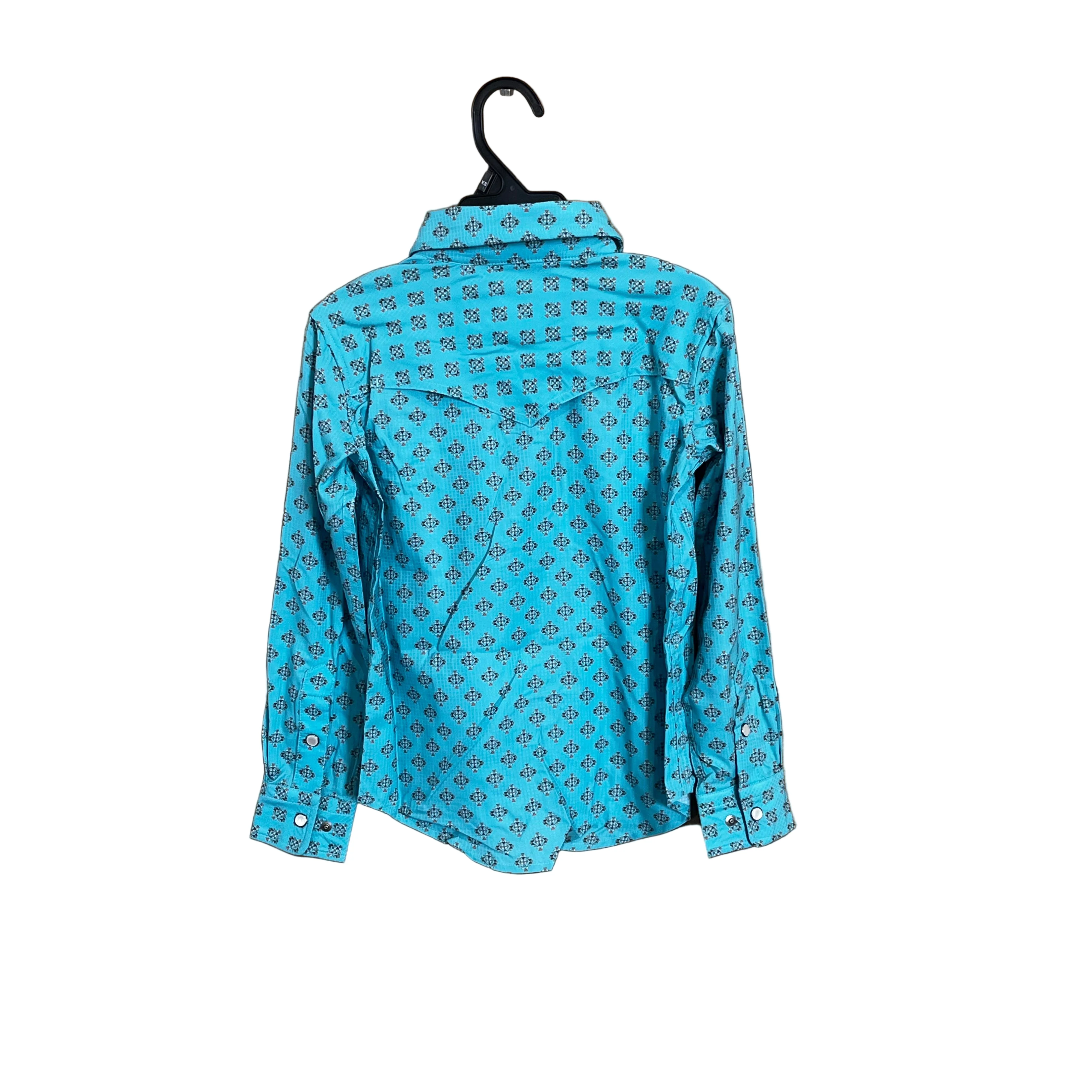 Rock & Roll Boy's Long Sleeve Geo Print Tek Snap Shirt - Teal - Image 2