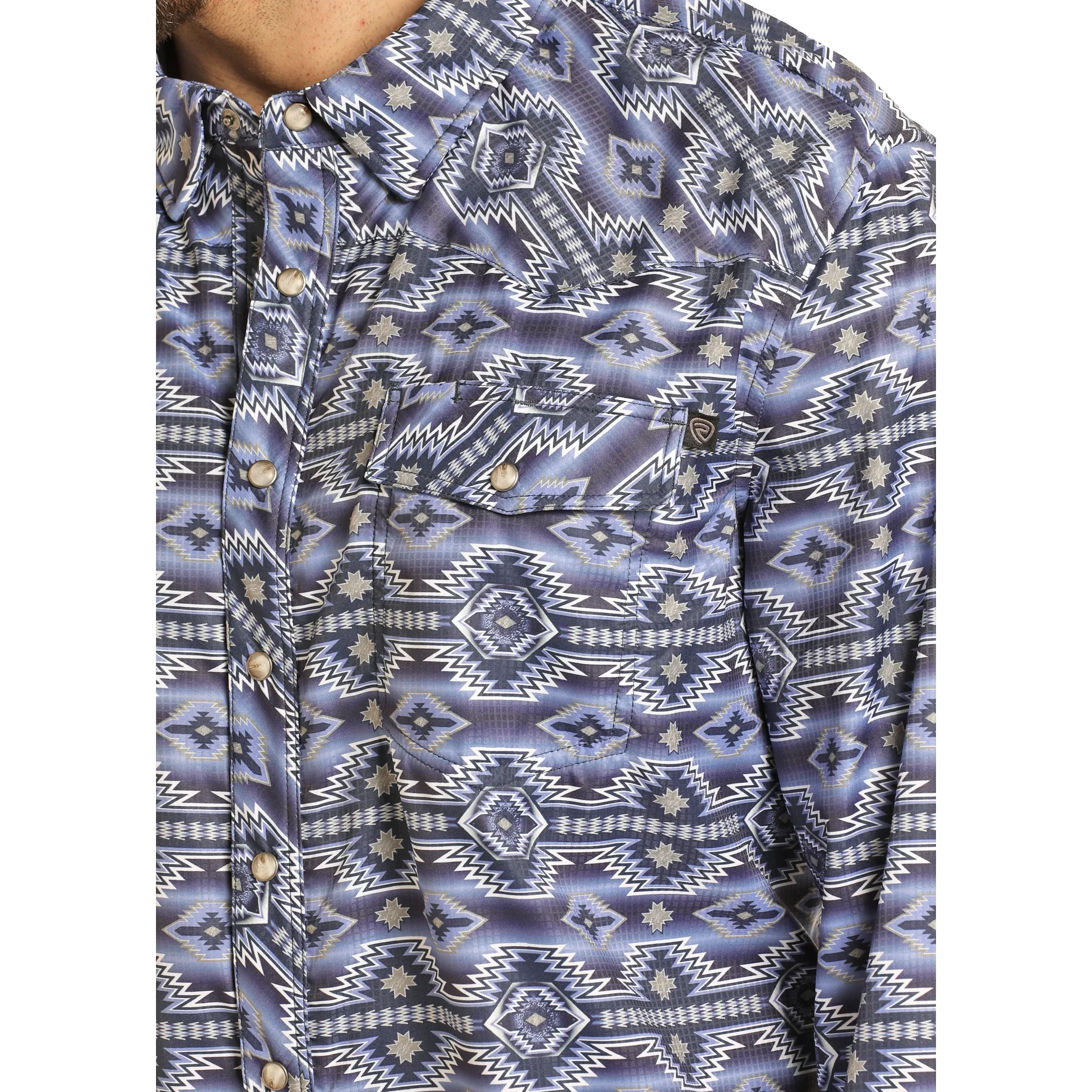 Rock & Roll Men's 2 Pocket Trek Long Sleeve Snap Shirt - Blue - Image 2