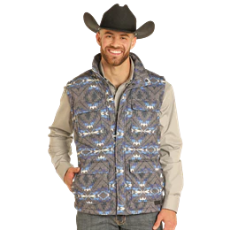 Rock & Roll Men's  Aztec Print Puffer Vest- BLUE
