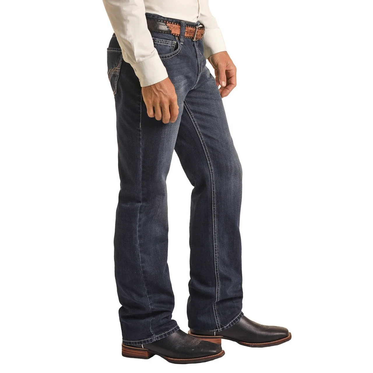 Rock & Roll Men's Double Barrel Relaxed Fit Straight Bootcut Jeans - Dark Vintage - Image 2