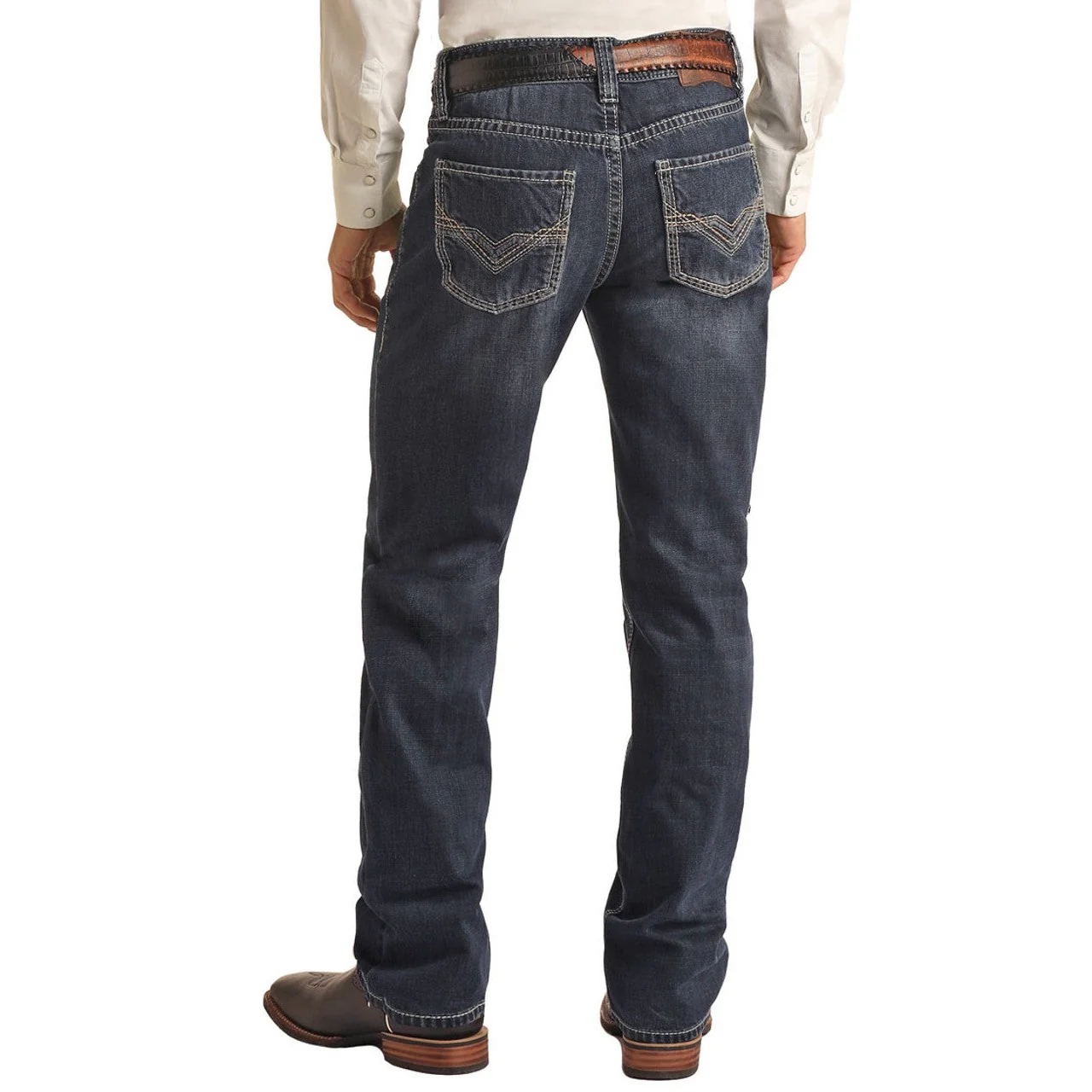 Rock & Roll Men's Double Barrel Relaxed Fit Straight Bootcut Jeans - Dark Vintage - Image 3