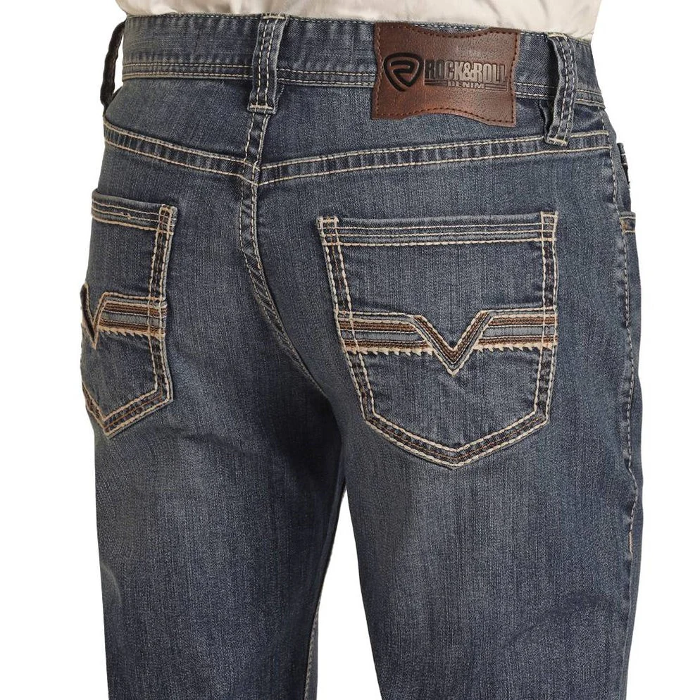 Rock & Roll Men's Flat Seam Embroidered Straight Leg Jean - Medium Vintage Wash - Image 2