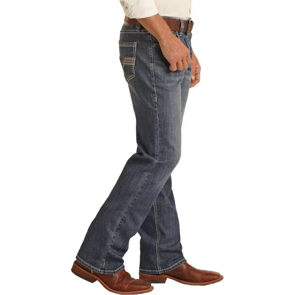 Rock & Roll Men's Flat Seam Embroidered Straight Leg Jean - Medium Vintage Wash - Image 3
