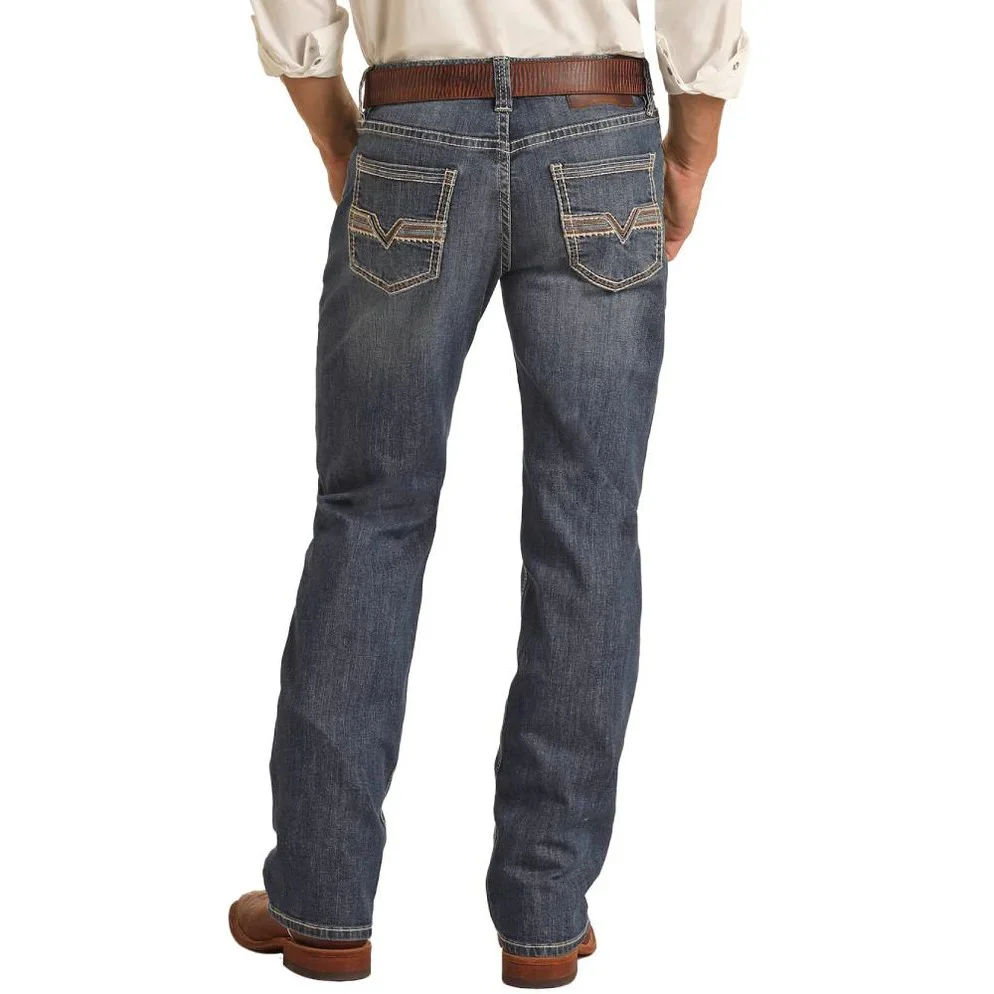Rock & Roll Men's Flat Seam Embroidered Straight Leg Jean - Medium Vintage Wash - Image 4