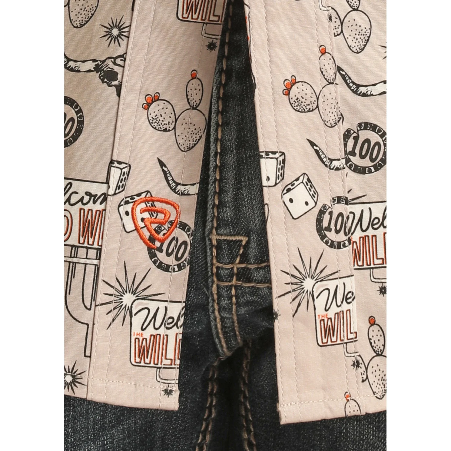 Rock & Roll Men's Long Sleeve 2 Pocket Tattoo Snap Shirt - Orange - Image 2