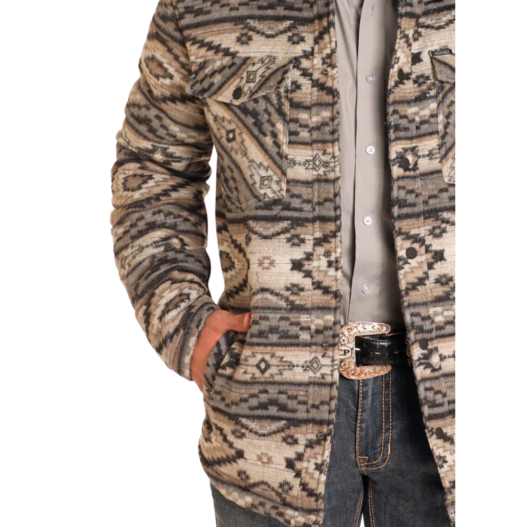 Rock & Roll Men's Long Sleeve Aztec Brushed Jacquard Quilted Jacket- Taupe - Image 2