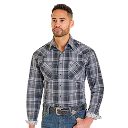 Rock & Roll Men's Long Sleeve Plaid Snap Shirt - Black