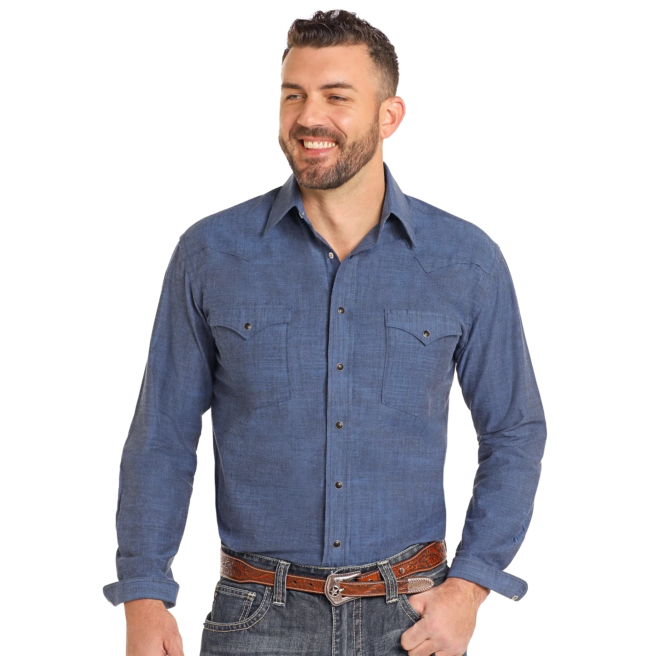 Rock & Roll Men's Long Sleeve Snap Shirt - Brushed Navy